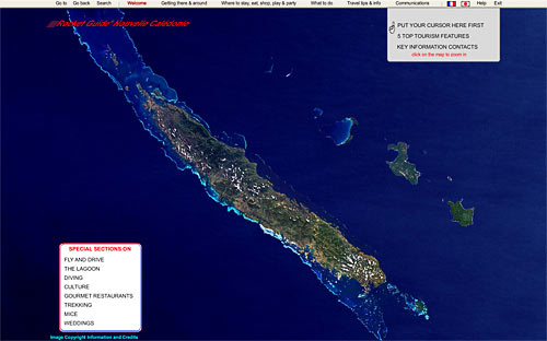 opening screen of the rocket guide to new caledonia interactive data CD